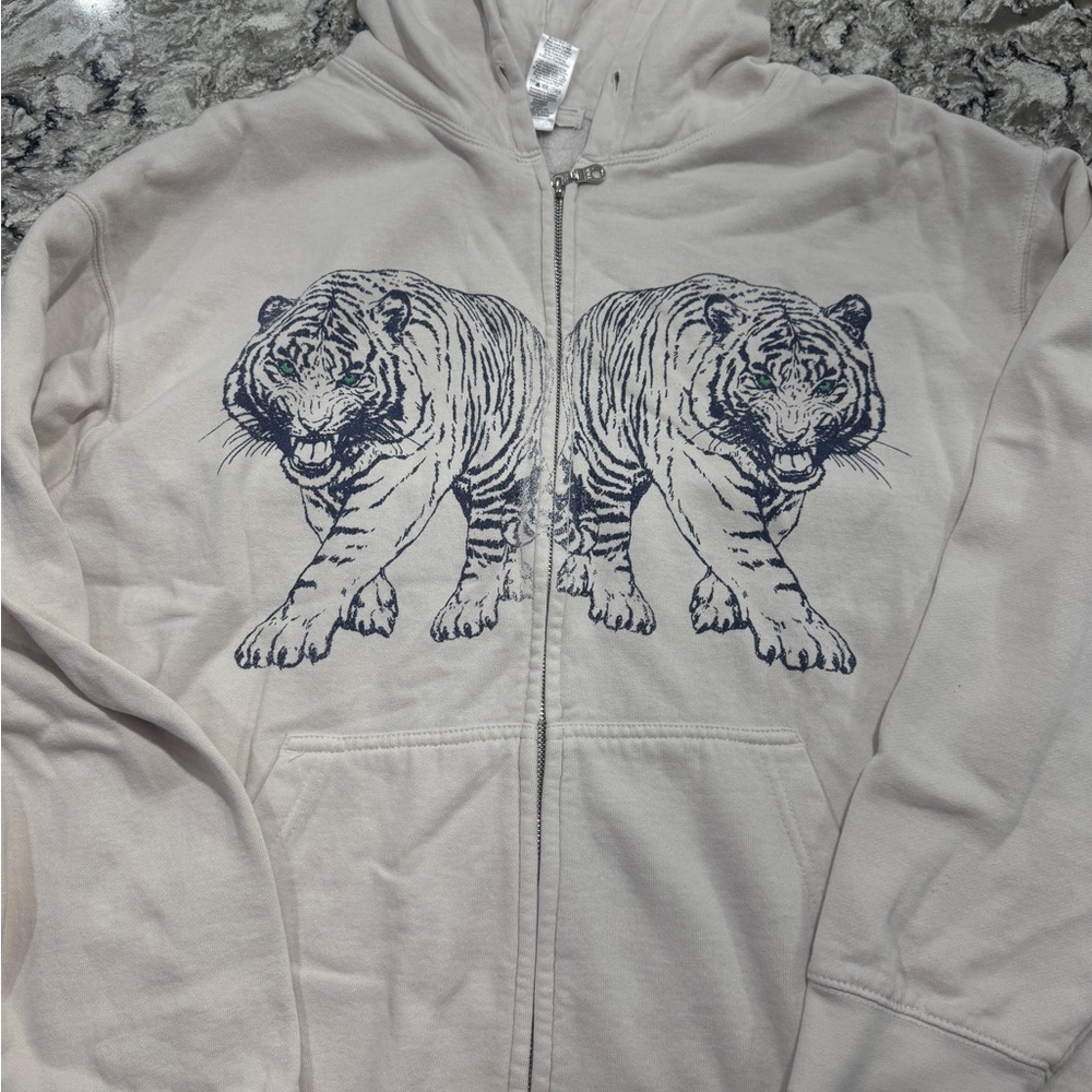 Urban Outfitters Kids Cream Tiger Print Zip-Up Hoodie